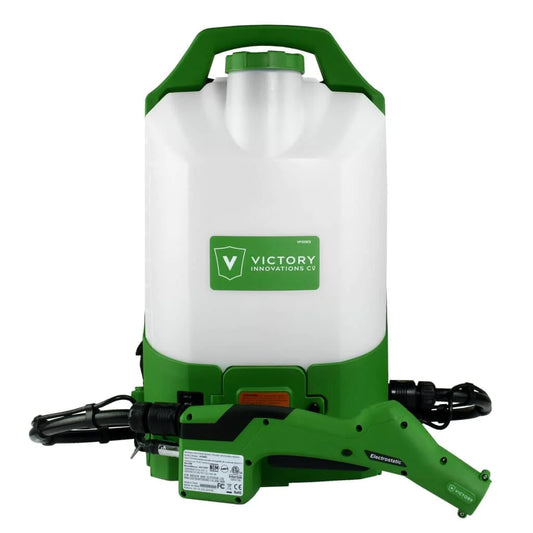 Victory Professional Cordless Electrostatic Backpack Sprayer Package includes disinfectant spray