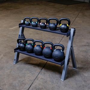 2 Tier kettlebell rack from Body Solid showing kettlebells on it