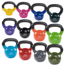 Vinyl dipped Kettlebells from Body Solid in multiple colors and sizes