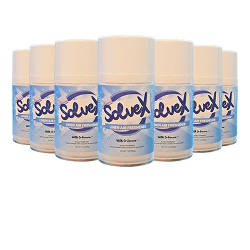 Solvex Metered Air Freshener - 1 Case (12 - 10oz Refill Cans, 3000 Sprays per can) Linen Scent